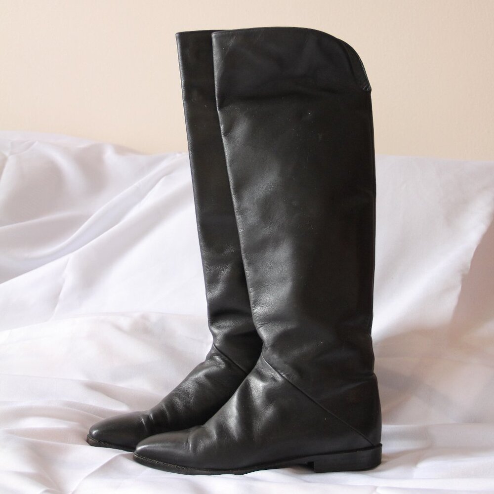 Tall Knee Length Black Leather Boots